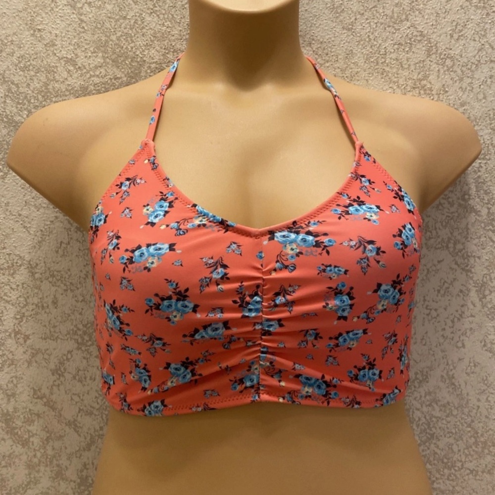 Cupshe Coral Blue Floral Bikini Top